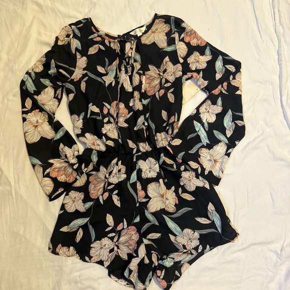 Decree Black and Pink Floral Romper - Picture 1 of 6
